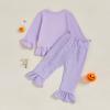 imageKuriozud Toddler Girl Halloween Outfit Baby PumpkinGhost Long Sleeve Ruffle Sweatshirt Tshirt And Pants Cute Fall ClothesBoo Pumpkin Ghost Purple