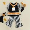 imageKuriozud Toddler Girl Halloween Outfit Baby PumpkinGhost Long Sleeve Ruffle Sweatshirt Tshirt And Pants Cute Fall ClothesGhost Black