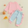 imageKuriozud Toddler Girl Halloween Outfit Baby PumpkinGhost Long Sleeve Ruffle Sweatshirt Tshirt And Pants Cute Fall ClothesGhost Pink