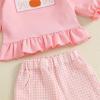 imageKuriozud Toddler Girl Halloween Outfit Baby PumpkinGhost Long Sleeve Ruffle Sweatshirt Tshirt And Pants Cute Fall ClothesPumpkin Bow Pink