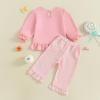imageKuriozud Toddler Girl Halloween Outfit Baby PumpkinGhost Long Sleeve Ruffle Sweatshirt Tshirt And Pants Cute Fall ClothesPumpkin Bow Pink
