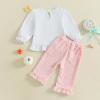 imageKuriozud Toddler Girl Halloween Outfit Baby PumpkinGhost Long Sleeve Ruffle Sweatshirt Tshirt And Pants Cute Fall ClothesPumpkin Bow White