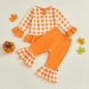 imageKuriozud Toddler Girl Halloween Outfit Baby PumpkinGhost Long Sleeve Ruffle Sweatshirt Tshirt And Pants Cute Fall ClothesTurkey Embroidery Orange