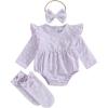 imageKuriozud Newborn Baby Girl Fall Winter Clothes Ruffle Romper Bodysuit with Headband Socks Cute Infant Baby Girl OutfitFloral Purple