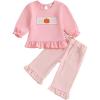 imageKuriozud Toddler Girl Halloween Outfit Baby PumpkinGhost Long Sleeve Ruffle Sweatshirt Tshirt And Pants Cute Fall ClothesPumpkin Bow Pink