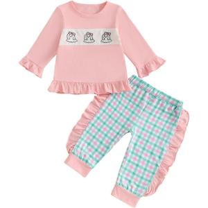 imageKuriozud Toddler Girl Halloween Outfit Baby PumpkinGhost Long Sleeve Ruffle Sweatshirt Tshirt And Pants Cute Fall ClothesGhost Pink