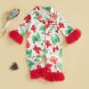 imageKuriozud Baby Girl Boy Christmas Button Down Silk Satin Pajamas Romper OnePiece Jumpsuit Pumpkin Nightgown Pjs SleepwearBow Red