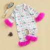 imageKuriozud Baby Girl Boy Christmas Button Down Silk Satin Pajamas Romper OnePiece Jumpsuit Pumpkin Nightgown Pjs SleepwearBow White