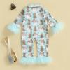 imageKuriozud Baby Girl Boy Christmas Button Down Silk Satin Pajamas Romper OnePiece Jumpsuit Pumpkin Nightgown Pjs SleepwearSantablue