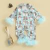 imageKuriozud Baby Girl Boy Christmas Button Down Silk Satin Pajamas Romper OnePiece Jumpsuit Pumpkin Nightgown Pjs SleepwearSantablue