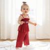 imageKuriozud Halloween Toddler Baby Girl Outfit Pumpkin Patch Tank TopWide Leg Pants Set Kids Little Girl Halloween Clothes4th July American Flag Red