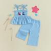 imageKuriozud Halloween Toddler Baby Girl Outfit Pumpkin Patch Tank TopWide Leg Pants Set Kids Little Girl Halloween Clothes4th July Blue Usa
