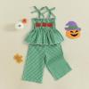 imageKuriozud Halloween Toddler Baby Girl Outfit Pumpkin Patch Tank TopWide Leg Pants Set Kids Little Girl Halloween ClothesHalloween Green