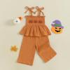 imageKuriozud Halloween Toddler Baby Girl Outfit Pumpkin Patch Tank TopWide Leg Pants Set Kids Little Girl Halloween ClothesHalloween Orange
