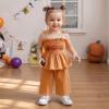 imageKuriozud Halloween Toddler Baby Girl Outfit Pumpkin Patch Tank TopWide Leg Pants Set Kids Little Girl Halloween ClothesHalloween Orange