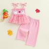 imageKuriozud Halloween Toddler Baby Girl Outfit Pumpkin Patch Tank TopWide Leg Pants Set Kids Little Girl Halloween ClothesHalloween Pink