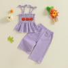 imageKuriozud Halloween Toddler Baby Girl Outfit Pumpkin Patch Tank TopWide Leg Pants Set Kids Little Girl Halloween ClothesHalloween Purple