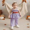 imageKuriozud Halloween Toddler Baby Girl Outfit Pumpkin Patch Tank TopWide Leg Pants Set Kids Little Girl Halloween ClothesHalloween Purple