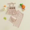 imageKuriozud Halloween Toddler Baby Girl Outfit Pumpkin Patch Tank TopWide Leg Pants Set Kids Little Girl Halloween ClothesThanksgiving Khaki