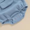 imageKuriozud Unisex Baby Boy Girl Clothes Sleeveless Romper Bodysuit Crossback Strap Jumpsuit Overall Shorts One Piece OutfitPocket Blue