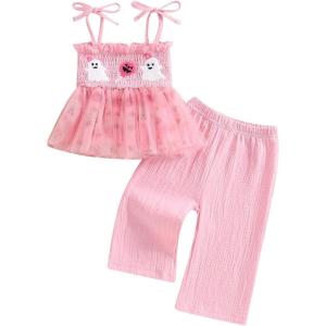 imageKuriozud Halloween Toddler Baby Girl Outfit Pumpkin Patch Tank TopWide Leg Pants Set Kids Little Girl Halloween ClothesHalloween Pink