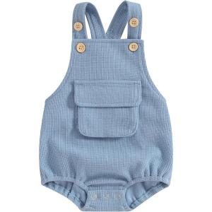 imageKuriozud Unisex Baby Boy Girl Clothes Sleeveless Romper Bodysuit Crossback Strap Jumpsuit Overall Shorts One Piece OutfitPocket Blue