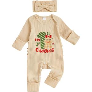 imageKuriozud My First Halloween Outfit Baby Girl Ghost Romper Pumpkin Onesie Newborn Preemie Girl Pajamas Thanksgiving ClothesBeige Gingerbread Man