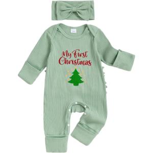 imageKuriozud My First Halloween Outfit Baby Girl Ghost Romper Pumpkin Onesie Newborn Preemie Girl Pajamas Thanksgiving ClothesGreen Christmas Tree
