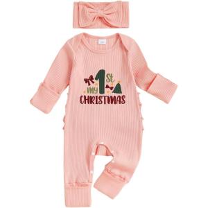 imageKuriozud My First Halloween Outfit Baby Girl Ghost Romper Pumpkin Onesie Newborn Preemie Girl Pajamas Thanksgiving ClothesPink Bowchristmas Tree