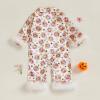 imageKuriozud Baby Girl Halloween Satin Silk Pajamas Button Down Pumpkin Pajamas Jumpsuit Feather Trim Sleeve Fall Nightgown PjsBlack