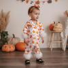 imageKuriozud Baby Girl Halloween Satin Silk Pajamas Button Down Pumpkin Pajamas Jumpsuit Feather Trim Sleeve Fall Nightgown PjsOrange
