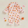 imageKuriozud Baby Girl Halloween Satin Silk Pajamas Button Down Pumpkin Pajamas Jumpsuit Feather Trim Sleeve Fall Nightgown PjsOrange
