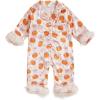 imageKuriozud Baby Girl Halloween Satin Silk Pajamas Button Down Pumpkin Pajamas Jumpsuit Feather Trim Sleeve Fall Nightgown PjsOrange
