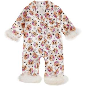 imageKuriozud Baby Girl Halloween Satin Silk Pajamas Button Down Pumpkin Pajamas Jumpsuit Feather Trim Sleeve Fall Nightgown PjsBlack