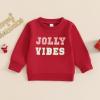 imageKuriozud Toddler Boy Girl Christmas Outfits Sweatshirt Letter Embroidery Pattern Long Sleeve Round Neck Pullover Loose TopsRed Jolly Vibes
