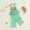 imageKuriozud Halloween Toddler Baby Girl Outfit Pumpkin Patch Tank TopWide Leg Pants Set Kids Little Girl Halloween ClothesThanksgiving Green a