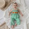 imageKuriozud Halloween Toddler Baby Girl Outfit Pumpkin Patch Tank TopWide Leg Pants Set Kids Little Girl Halloween ClothesThanksgiving Green a