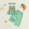 imageKuriozud Halloween Toddler Baby Girl Outfit Pumpkin Patch Tank TopWide Leg Pants Set Kids Little Girl Halloween ClothesThanksgiving Green a