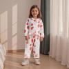 imageKuriozud Toddler Baby Girl Pajamas Button Down StrawberryBow Top And Pants Cotton Linen Sleepwear Little Kids Girls PajamasStrawberry and Bow White