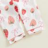 imageKuriozud Toddler Baby Girl Pajamas Button Down StrawberryBow Top And Pants Cotton Linen Sleepwear Little Kids Girls PajamasStrawberry and Bow White