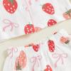 imageKuriozud Toddler Baby Girl Pajamas Button Down StrawberryBow Top And Pants Cotton Linen Sleepwear Little Kids Girls PajamasStrawberry and Bow White