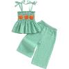 imageKuriozud Halloween Toddler Baby Girl Outfit Pumpkin Patch Tank TopWide Leg Pants Set Kids Little Girl Halloween ClothesThanksgiving Green a