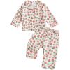 imageKuriozud Toddler Baby Girl Pajamas Button Down StrawberryBow Top And Pants Cotton Linen Sleepwear Little Kids Girls PajamasStrawberry Pink