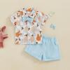 imageKuriozud Toddler Baby Boy Easter Outfits Bunny Tops Carrot Button Down Shirt Short Pants Set Easter Boy Clothes Summer Easter Blue A 69 Months