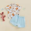 imageKuriozud Toddler Baby Boy Easter Outfits Bunny Tops Carrot Button Down Shirt Short Pants Set Easter Boy Clothes Summer Easter Blue A 69 Months