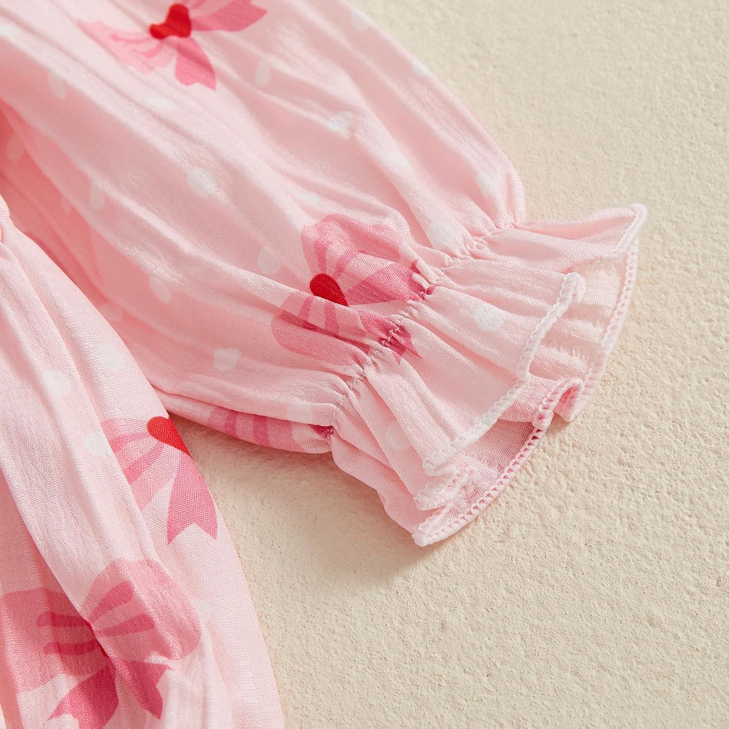 imageKuriozud Baby Girl Valentines Day OutfitsHeart Onesie Long Sleeve Ruffle Romper Bow Headband Newborn Infant ClothesPink Bow