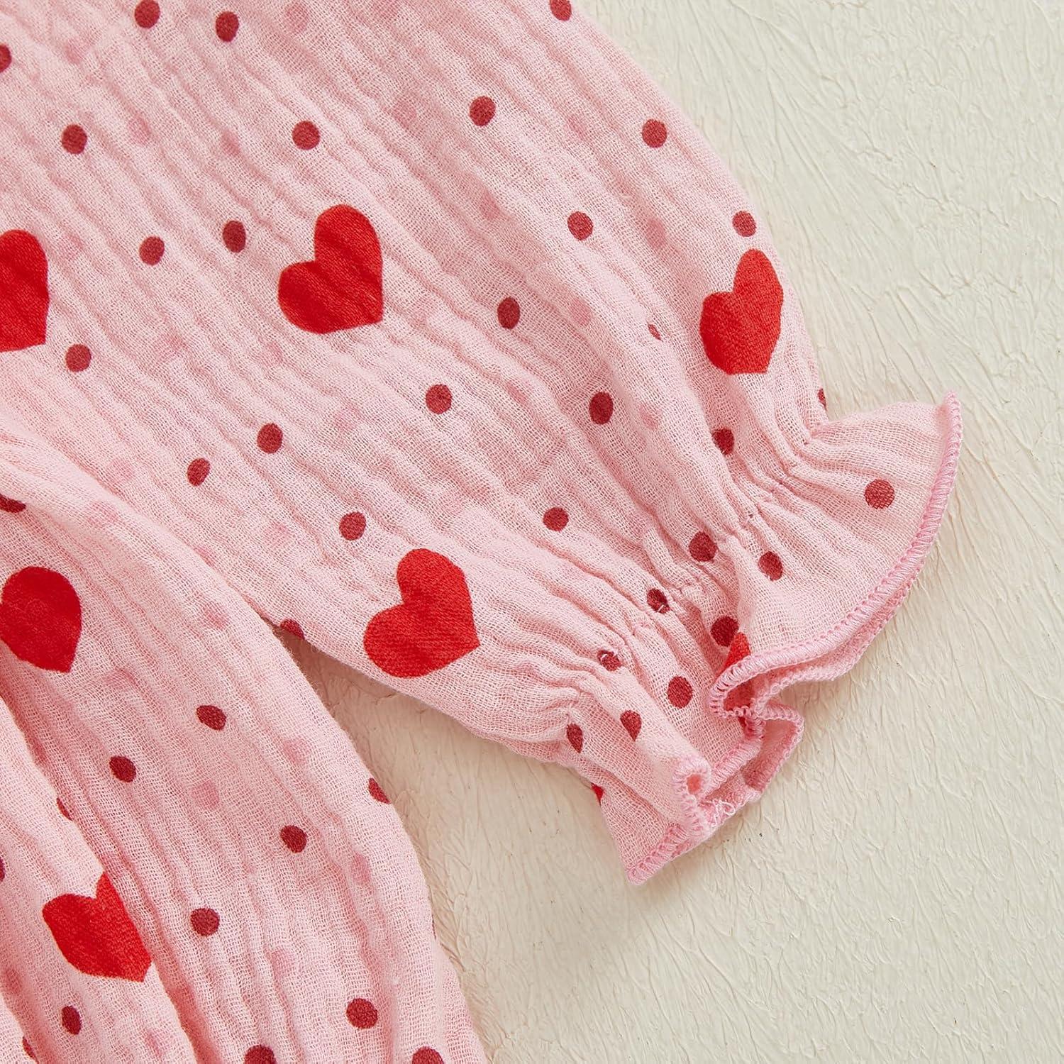 imageKuriozud Baby Girl Valentines Day OutfitsHeart Onesie Long Sleeve Ruffle Romper Bow Headband Newborn Infant ClothesPink Heart