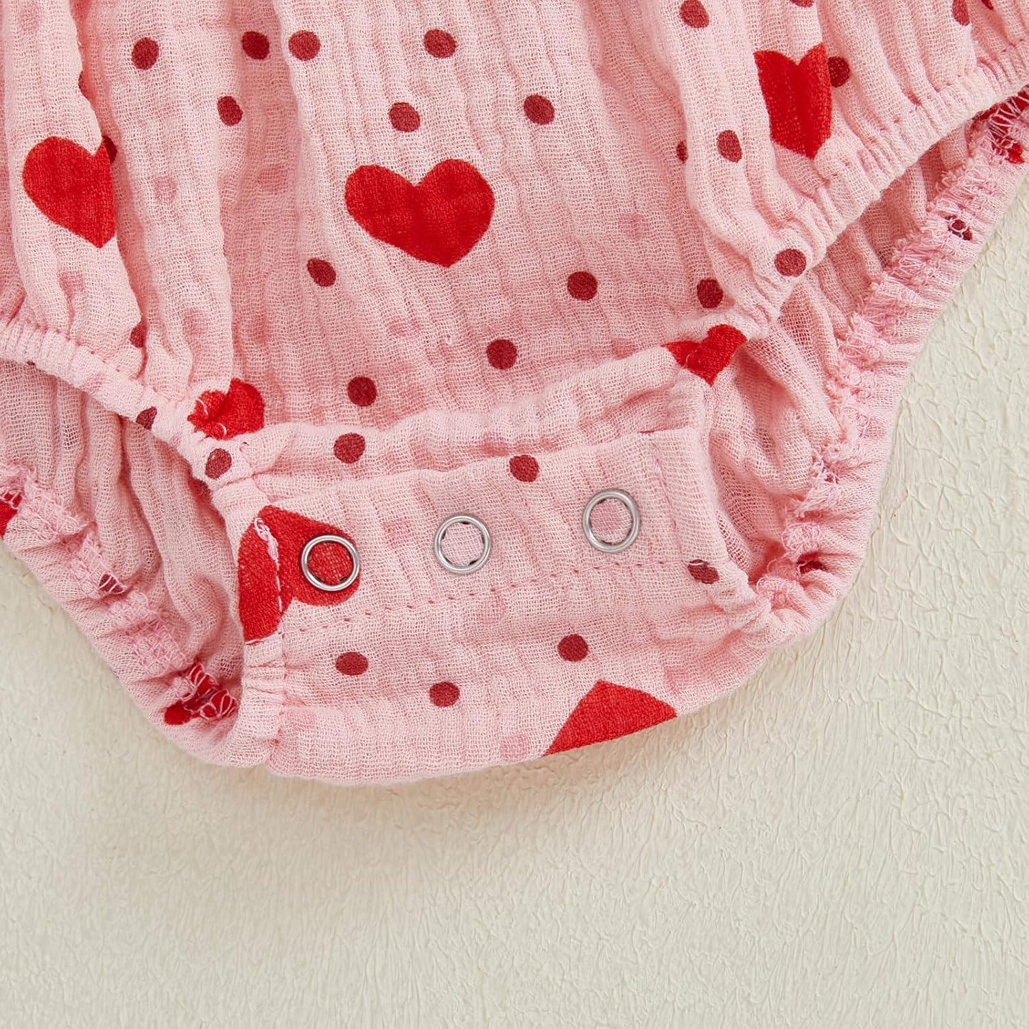 imageKuriozud Baby Girl Valentines Day OutfitsHeart Onesie Long Sleeve Ruffle Romper Bow Headband Newborn Infant ClothesPink Heart