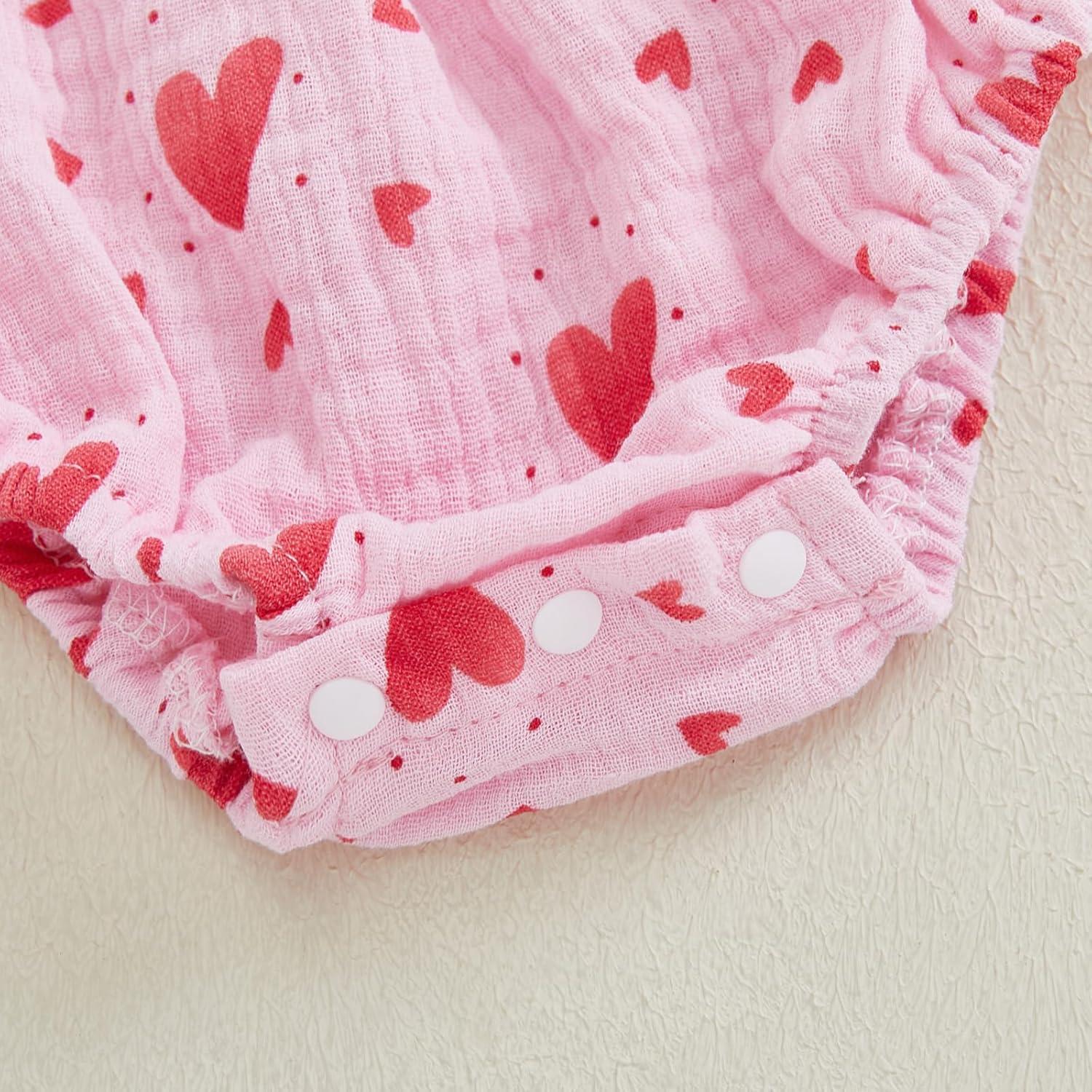 imageKuriozud Baby Girl Valentines Day OutfitsHeart Onesie Long Sleeve Ruffle Romper Bow Headband Newborn Infant ClothesPink Heart Dot