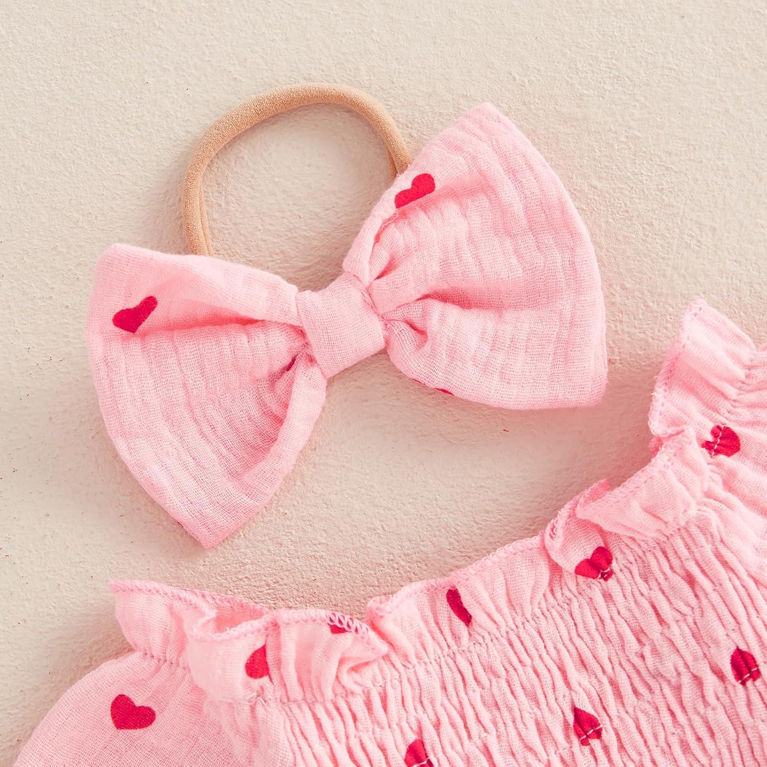 imageKuriozud Baby Girl Valentines Day OutfitsHeart Onesie Long Sleeve Ruffle Romper Bow Headband Newborn Infant ClothesPink Heart Mesh